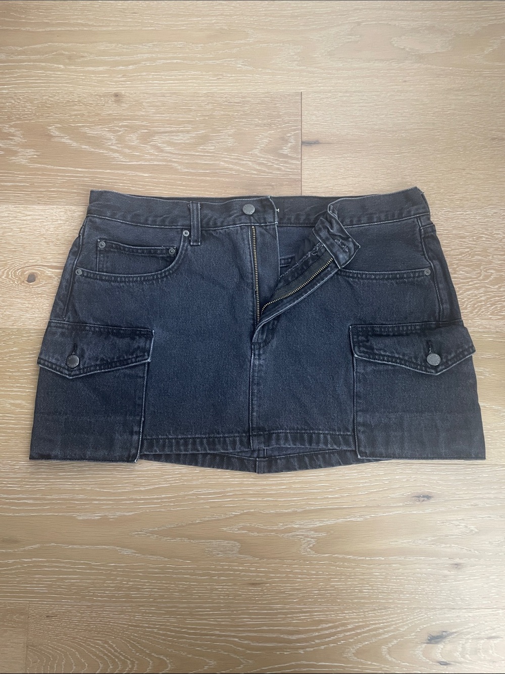 Denim Forum Black Washed Denim Mini Cargo Skirt